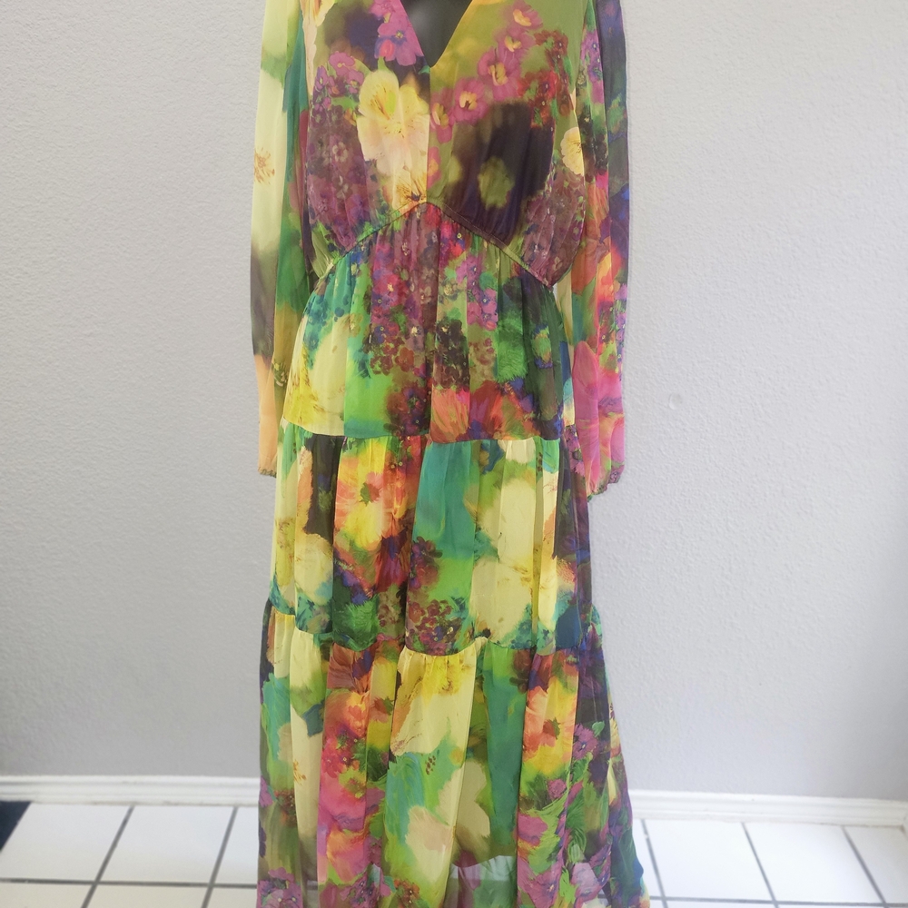 Robbie Bee Floral Maxi Dress in Green, Yellow, Pink, Purple